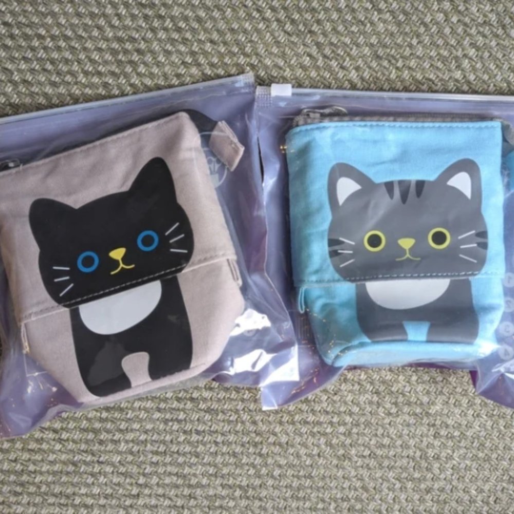 Two cat sliding pencil cases pushcases NEW